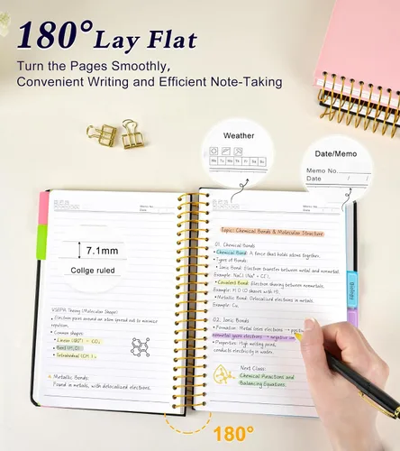 Miniatura 8 de Cuaderno de 5 asignaturas con reglas universitarias y divisores de bolsillos removibles con pestañas, 240 páginas, cuaderno en espiral de 21.59 x