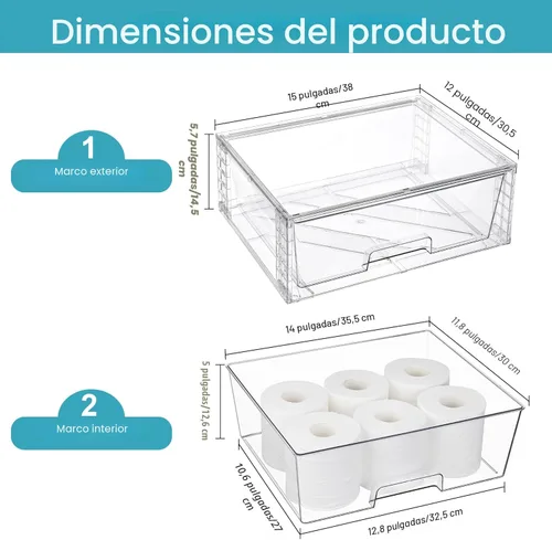 Miniatura 3 de Vtopmart Paquete de 2 Cajones de Almacenamiento Grandes Apilables, Fácil de Ensamblar Organizadores de Acrílico Transparente para Baño Armario