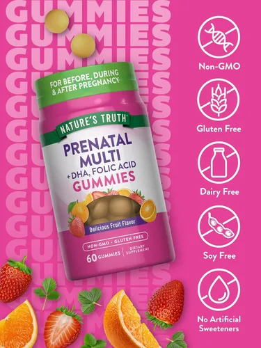 Miniatura 3 de Nature's Truth Gomitas multivitamínicas prenatales con DHA y ácido fólico 60 unidades Sabor a fruta Suplemento sin OMG y sin gluten