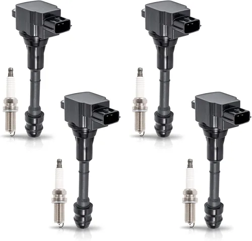 ENA Juego de 4 bobinas de encendido y bujías de platino para UF350 2.5L L4 compatibles con Nissan 2002 2003 2004 2005 2006 Sentra Altima 2005 2006