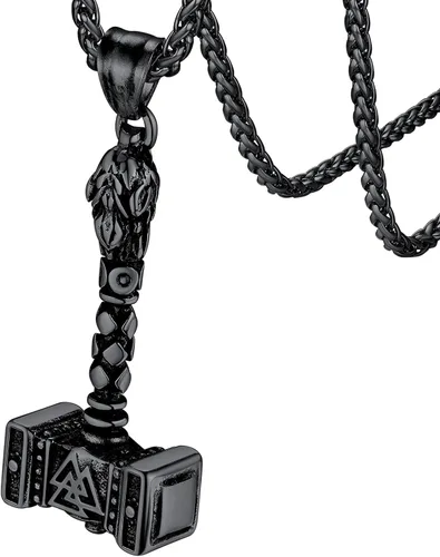 FaithHeart - Collar con talismán de martillo de Thor vikingo para hombre, amuleto nórdico vintage de Mjolnir, colgante con cadena de trigo