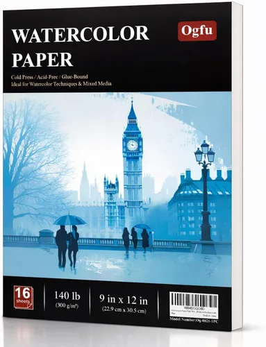 Almohadilla de papel para acuarela, almohadilla de acuarela 9x12”, 300 g/m²/ 140 lb papel de acuarela, 16 hojas prensado en frío - Pintura, dibujo y