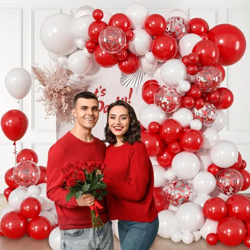 Miniatura 4 de Juego de 114 globos rojos y blancos, kit de arco de globos rojos y blancos para boda, compromiso, Navidad, día de San Valentín, cumpleaños