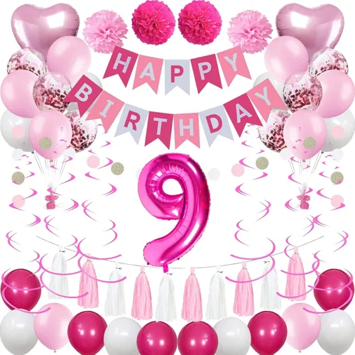 Miniatura 15 de Decoraciones de 4º cumpleaños para niñas, globos de feliz cumpleaños rosa y blanco con el número 4, suministros para fiesta de cumpleaños