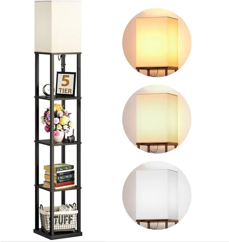 addlon Lámpara de pie con estantes, lámpara de pie moderna de 5 niveles con bombilla LED 3CCT