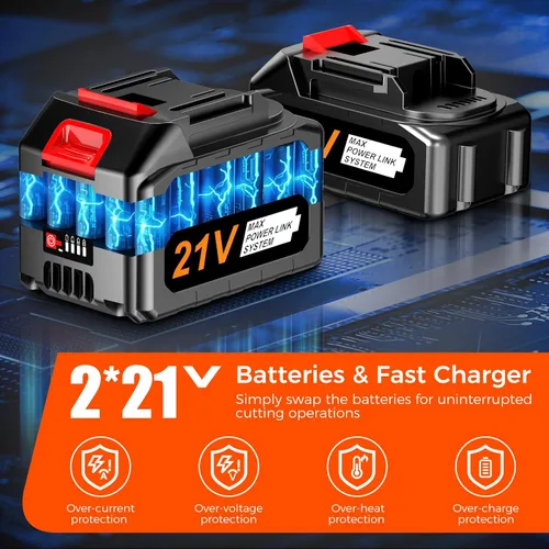 Miniatura 3 de Motosierra eléctrica inalámbrica de 16 pulgadas, motosierra eléctrica inalámbrica con 2 baterías y cargador. Sierra de cadena sin escobillas