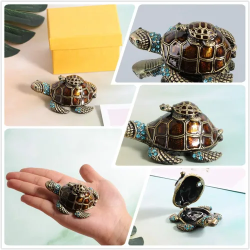 Miniatura 4 de Waltz&F Joyero de tortuga con cristales verdes claros brillantes, caja de baratijas con bisagras, figura pintada a mano, soporte para anillo