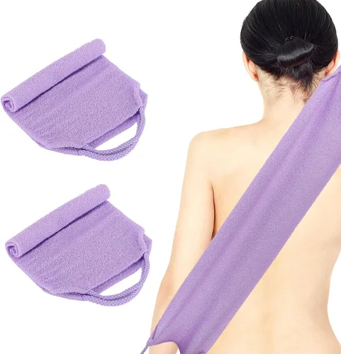 2 piezas exfoliante de espalda con asas, toalla para ducha, exfoliante de espalda de nailon, para hombres y mujeres (morado)