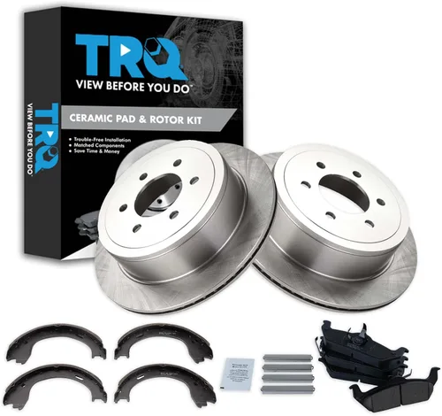 Miniatura 133 de TRQ Kit de pastillas de freno y rotor Posi trasero premium con zapatas de estacionamiento para camión GM SUV
