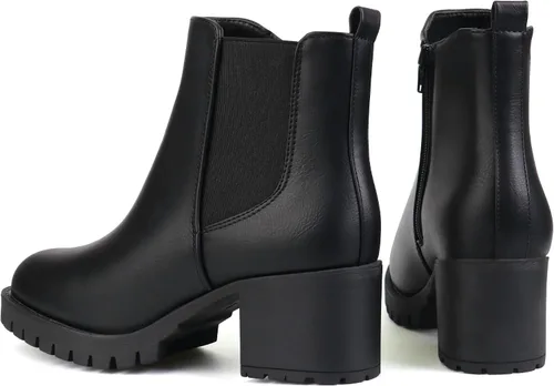 Miniatura 6 de JABASIC Botines Chelsea para mujer, tacón bajo y grueso, con plataforma elástica, sin cordones