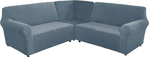 Miniatura 17 de MIFXIN Fundas para sofá modular de esquina de 5 plazas en forma de L, 3 piezas, terciopelo elástico, suave, lavable, protector de sofá para sofás
