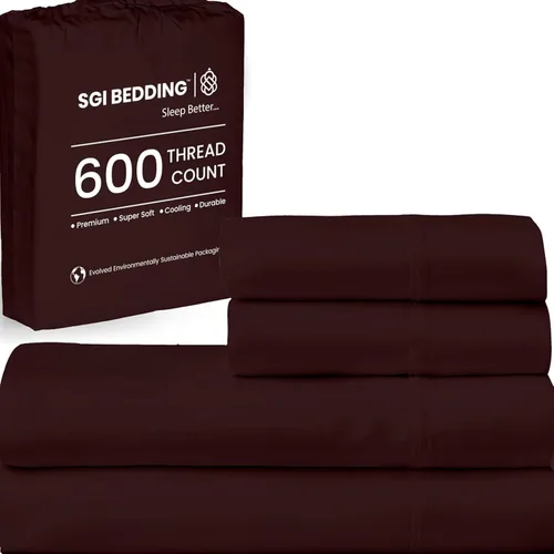 Miniatura 28 de SGI Bedding - Juego de sábanas de 600 hilos, 4 piezas, 100% de algodón egipcio, tamaño completo, juego de sábanas con bolsillo profundo de 38 cm