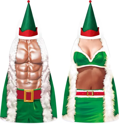 4 Piezas de Delantales de Navidad con Sombreros para Mujeres y Hombres, Delantales de Cocina Ajustables Divertidos para Cocinar para BBQ y Fiesta