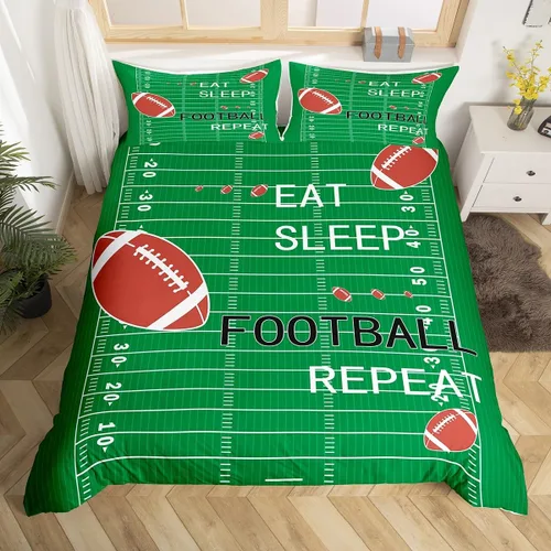 Miniatura 32 de jejeloiu Juego de ropa de cama de fútbol para niños, tamaño individual, juego de funda de edredón de fútbol para niños y niñas, funda de edredón