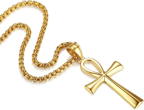 Miniatura 8 de Reve Collar con colgante religioso de cruz de Ankh copta de acero inoxidable para hombres y mujeres, cadena de 20 a 24 pulgadas