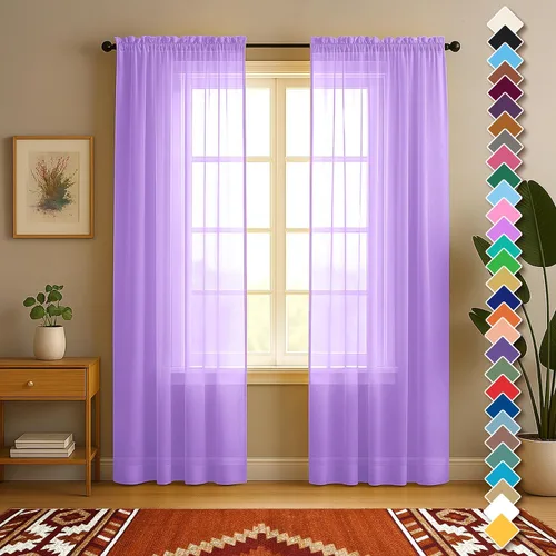 Miniatura 24 de YHSF Cortinas traslúcidas – Juego de 2 paneles para decoración del hogar – Elegantes cortinas de gasa sólida con bolsillo para barra