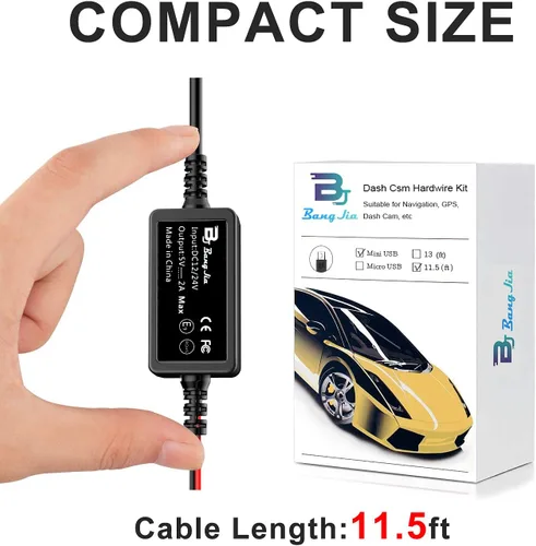 Miniatura 7 de Kit de cable duro para cámara de salpicadero, mini USB Bangjia de 12 V-24 V a 5 V/2 A, cable de alimentación para cargador de cámara de tablero