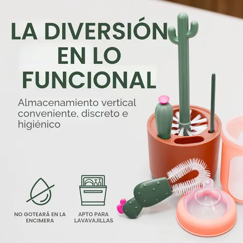 Miniatura 2 de Boon - Juego de cepillos en forma de cactus para limpiar biberones, color terracota, juego de 4 piezas