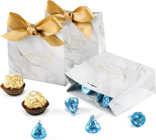 Miniatura 4 de Yoption 50 cajas de regalo de boda, pequeñas bolsas de regalo de agradecimiento, cajas de dulces con lazo dorado, boda, despedida de soltera, fiesta
