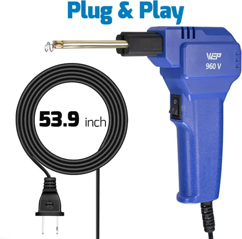 Miniatura 9 de Kit de soldador de plástico WEP 960-V 110V con luces LED con 200 grapas calientes y alicates para soldadura de plástico de parachoques de coche, Azul