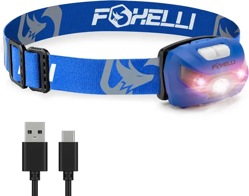Miniatura 15 de Foxelli Faro LED recargable USB-C – Lámpara de cabeza súper brillante y ligera para correr, acampar, senderismo y trabajo – Ajuste cómodo para Rosa