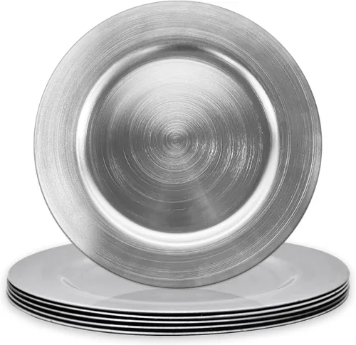 Platos Base Plateados, Juego de 6 Platos Base para Servir para Mesa de Comedor, Boda, Eventos - 13 Pulgadas plateado (Round-Silver)
