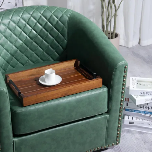 Miniatura 7 de Bandeja de madera de acacia de 17 x 11 pulgadas con mango de hierro negro. Bandeja decorativa para café, whisky, bandeja de madera para cocina, sala