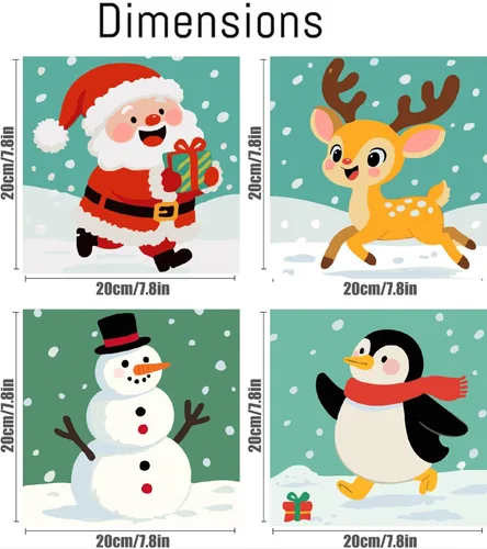 Miniatura 2 de KYOQFVN Paquete de 4 pinturas enmarcadas de Navidad por números para niños, pintura por números con lienzo, kits de pintura al óleo por números
