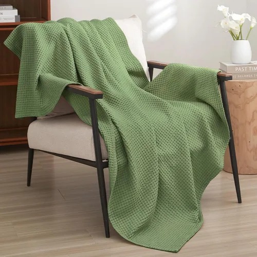 Miniatura 65 de PHF - Manta de punto gofre 100% de algodón tamaño king para cama, cobija ligera transpirable a prueba de engancho, ideal para acolchado en climas