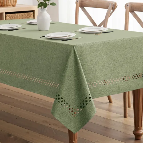 Miniatura 17 de MIULEE Mantel redondo de poliéster de lino beige con recortes decorativos, impermeable, resistente a las manchas y al encogimiento, 60 x 60