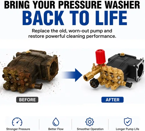 Miniatura 5 de 3300 PSI Pressure Washer Pump, 3.0 GPM, 3/4" Shaft Replacement Pump 2500-3300 psi Restore Cleaning Power • Fits 5–8HP Engines • Brass Head •