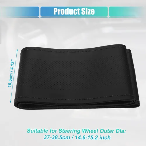Miniatura 3 de uxcell Funda para volante de automóvil de 14.6-15.2 pulgadas de diámetro, costuras cosidas a mano, universal, transpirable, cómoda, piel sintética
