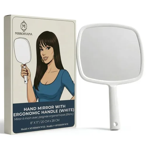 MIRRORVANA Espejo de mano con mango ergonómico, espejo de mano para maquillaje, cortes de pelo en el hogar, uso dental y de peluquería, 8 x 11