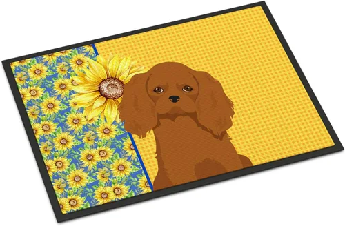 Miniatura 320 de Caroline's Treasures WDK5313MAT Airedale Terrier - Tapete para puerta delantera de 18 x 27 pulgadas, diseño de girasoles de verano, para entrada