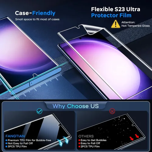 Miniatura 5 de FANGTIAN - Protector de pantalla para Samsung Galaxy S23 Ultra/S22 Ultra (alineación automática), protector de pantalla para S23 Ultra, fácil