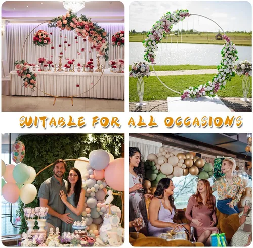 Miniatura 5 de Soporte redondo para telón de fondo, arco circular, kit de arco de globos de metal dorado de 6.5 pies para decoración de fiestas, arco de boda