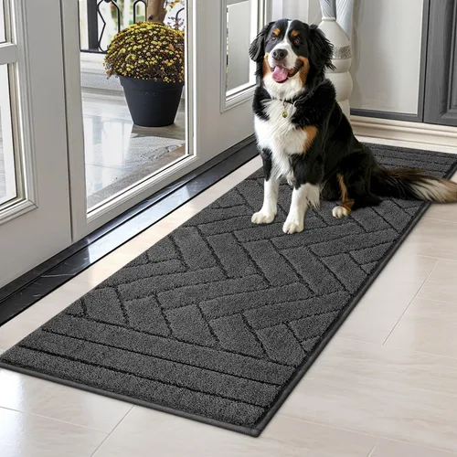 Miniatura 20 de Tindbea Tapete para perro para patas fangosas, absorbe la humedad, la suciedad, antideslizante, lavable, tapete de barro para perros, parte trasera