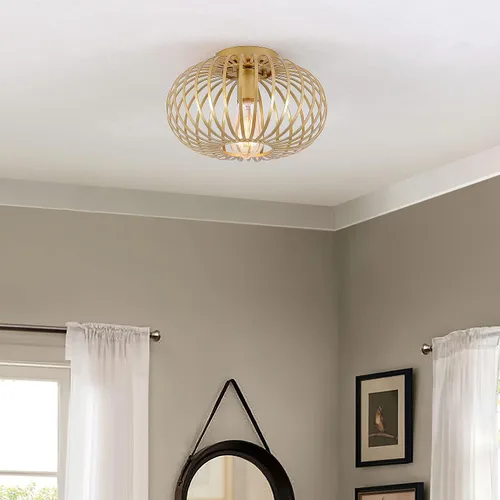 Miniatura 3 de Fivess Lighting Moderna lámpara de montaje empotrado dorada con jaula de metal, lámpara de techo semiempotrada para pasillo, dormitorio, cocina