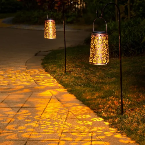Miniatura 6 de Faroles solares colgantes para exteriores, paquete de 2 Metal, impermeable, iluminación decorativa, multiuso