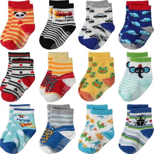 Miniatura 17 de Calcetines antideslizantes para bebés y niños pequeños, de algodón, 12 unidades, calcetines de tobillo lindos para recién nacidos, niños y niñas