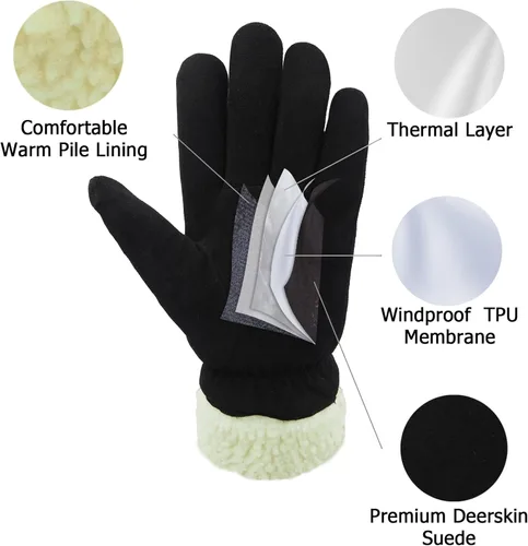 Miniatura 3 de SKYDEER 3M Thinsulate Thermal Winter Work Gloves with Windproof Premium Genuine Deerskin Suede Leather (Unisex SD8671T)