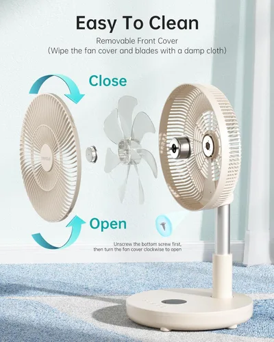 Miniatura 7 de TriPole Ventilador de Pedestal Plegable de 12" Portátil Recargable con Batería con Control Remoto, Configuración de Temporizador, Altura Ajustable
