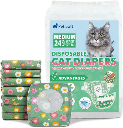 Miniatura 16 de Pet Soft Pañales desechables para gatos – Pañales para gatos hembras y machos, pañales para cachorros para perras con agujero de cola de espuma