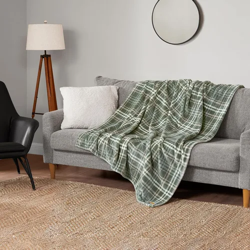 Miniatura 2 de Lucky Brand Camper Plaid Verde Oliva 50"x70" Manta de Felpa Acogedora - Manta de Microfibra Premium para Comodidad y Estilo Lujosos