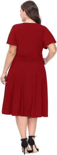 Miniatura 2 de Hanna Nikole Women Plus Size Empire Waist Cocktail-Party-Dress, Flowy Ruffle Cascade Wedding Guest Dress with Rhinestone