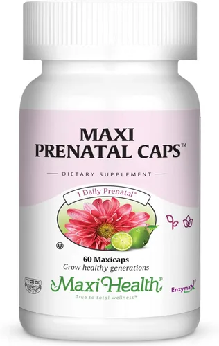 Maxi Health Cápsulas prenatales multivitamínicas con biotina y hierro una al día, 60 unidades
