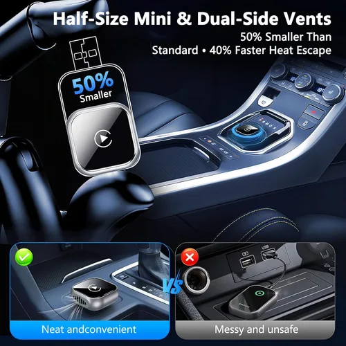 Miniatura 4 de Adaptador inalámbrico CarPlay actualizado 2025 para iPhone Ultra-Mini Metal, convertido con cable a inalámbrico, conexión estable rápida Bluetooth