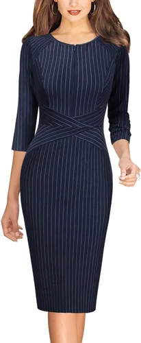 Miniatura 2 de VFSHOW - Vestido tipo tubo con cremallera frontal para mujer, para el trabajo, oficina, negocios, fiesta o cóctel