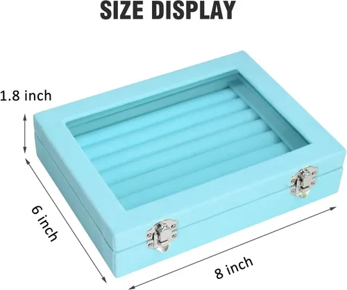 Miniatura 2 de Bandeja organizadora de anillos, 7 ranuras, caja de almacenamiento de joyas de terciopelo para aretes con tapa transparente, vitrina de joyería