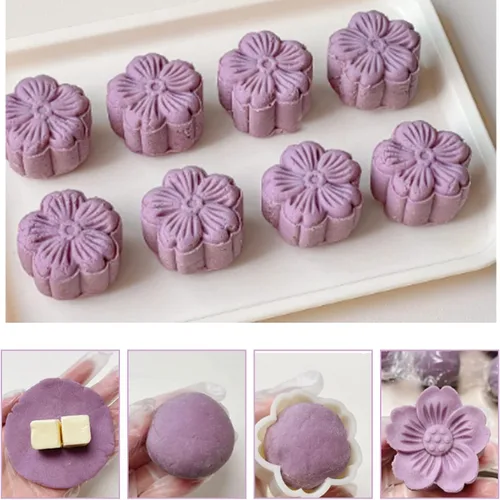 Miniatura 8 de Molde de prensa estampado de pastel de luna de mediados de otoño, postre de pastel de luna prensado a mano con 1 flor estampada, molde de prensa